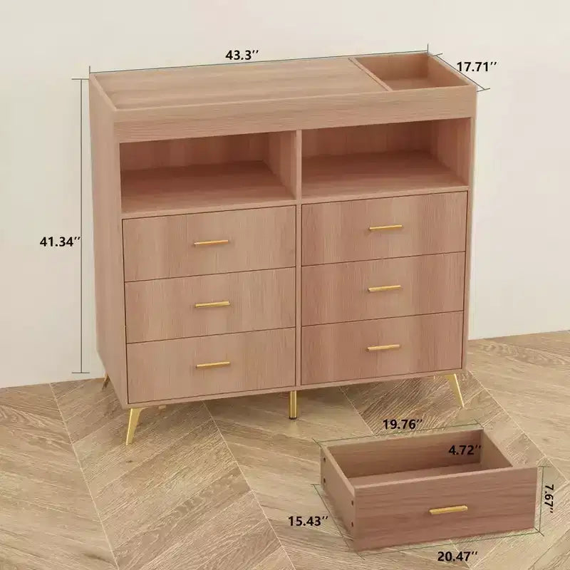 Table à langer pour bébé GustoWave avec pieds en métal, commode à 6 tiroirs, station de langer pour bébés et nourrissons