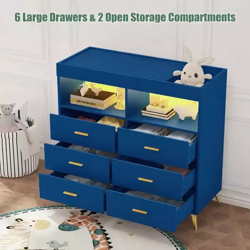 Table à langer pour bébé GustoWave avec pieds en métal, commode à 6 tiroirs, station de langer pour bébés et nourrissons