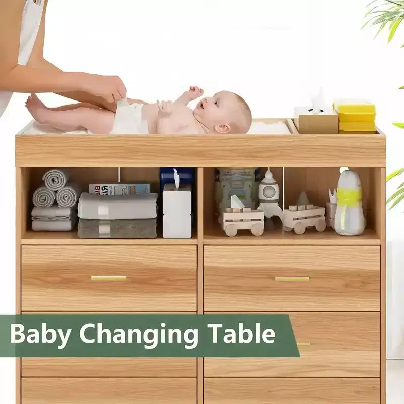 Table à langer pour bébé GustoWave avec pieds en métal, commode à 6 tiroirs, station de langer pour bébés et nourrissons