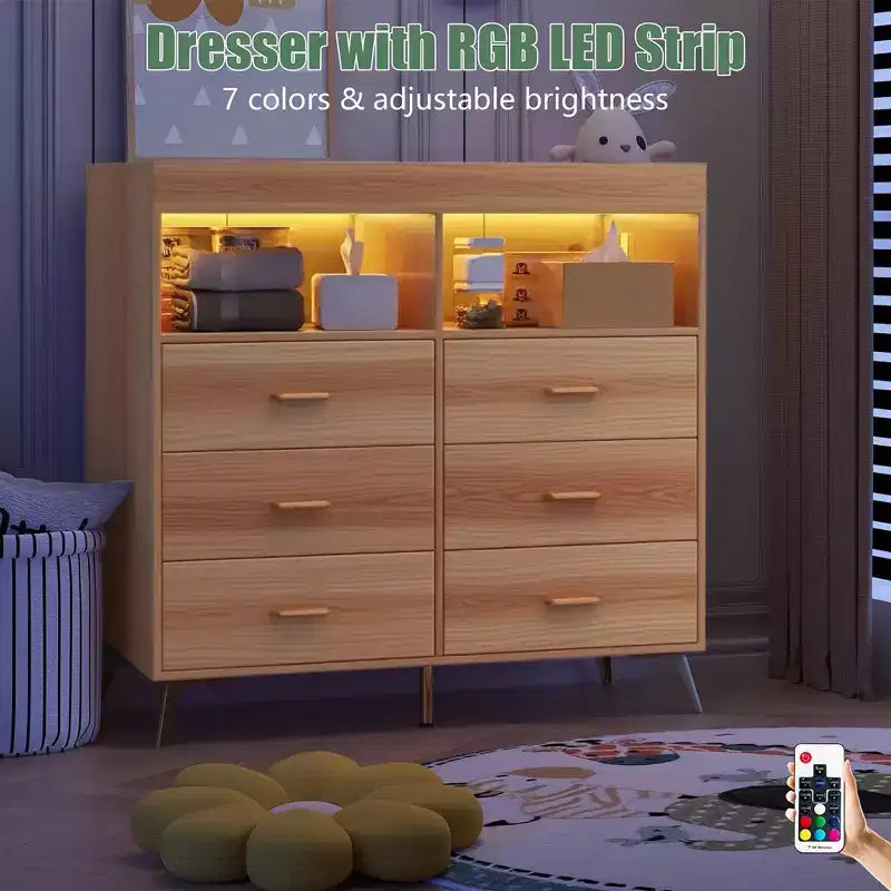 Table à langer pour bébé GustoWave avec pieds en métal, commode à 6 tiroirs, station de langer pour bébés et nourrissons