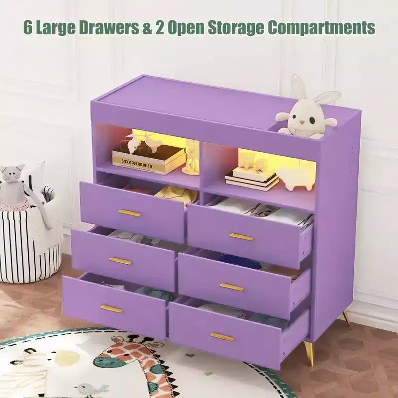 Table à langer pour bébé GustoWave avec pieds en métal, commode à 6 tiroirs, station de langer pour bébés et nourrissons