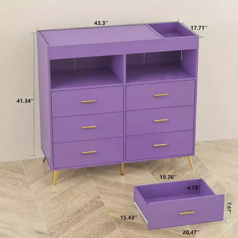 Table à langer pour bébé GustoWave avec pieds en métal, commode à 6 tiroirs, station de langer pour bébés et nourrissons