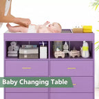 Table à langer pour bébé GustoWave avec pieds en métal, commode à 6 tiroirs, station de langer pour bébés et nourrissons