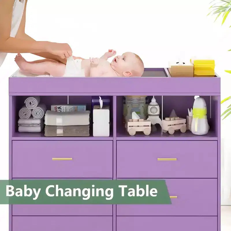 Table à langer pour bébé GustoWave avec pieds en métal, commode à 6 tiroirs, station de langer pour bébés et nourrissons