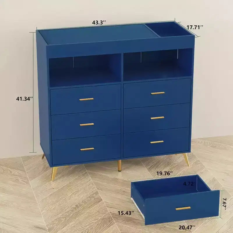 Table à langer pour bébé GustoWave avec pieds en métal, commode à 6 tiroirs, station de langer pour bébés et nourrissons