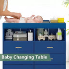 Table à langer pour bébé GustoWave avec pieds en métal, commode à 6 tiroirs, station de langer pour bébés et nourrissons
