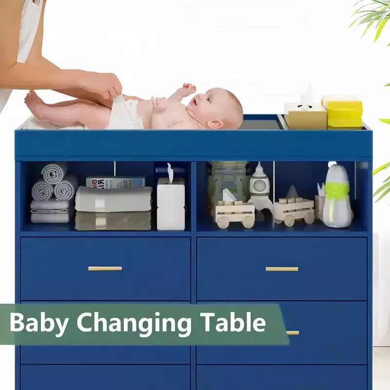 Table à langer pour bébé GustoWave avec pieds en métal, commode à 6 tiroirs, station de langer pour bébés et nourrissons