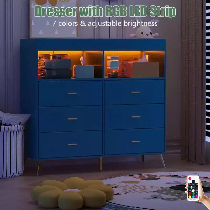 Table à langer pour bébé GustoWave avec pieds en métal, commode à 6 tiroirs, station de langer pour bébés et nourrissons