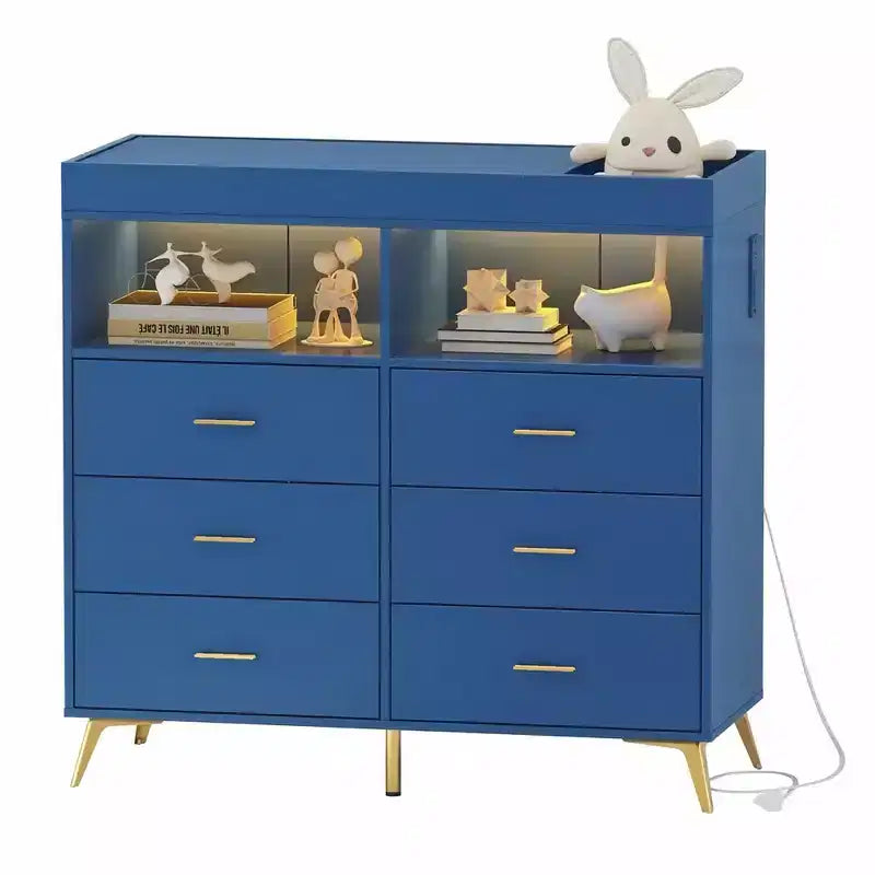 Table à langer pour bébé GustoWave avec pieds en métal, commode à 6 tiroirs, station de langer pour bébés et nourrissons