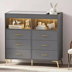 Table à langer pour bébé GustoWave avec pieds en métal, commode à 6 tiroirs, station de langer pour bébés et nourrissons