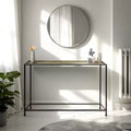 Royal Hampton 48 Inch Console Sofa Table, Artisanal Hammered Antique Bronze Tray Top, Industrial Black Iron Frame