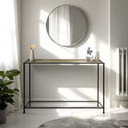 Royal Hampton 48 Inch Console Sofa Table, Artisanal Hammered Antique Bronze Tray Top, Industrial Black Iron Frame