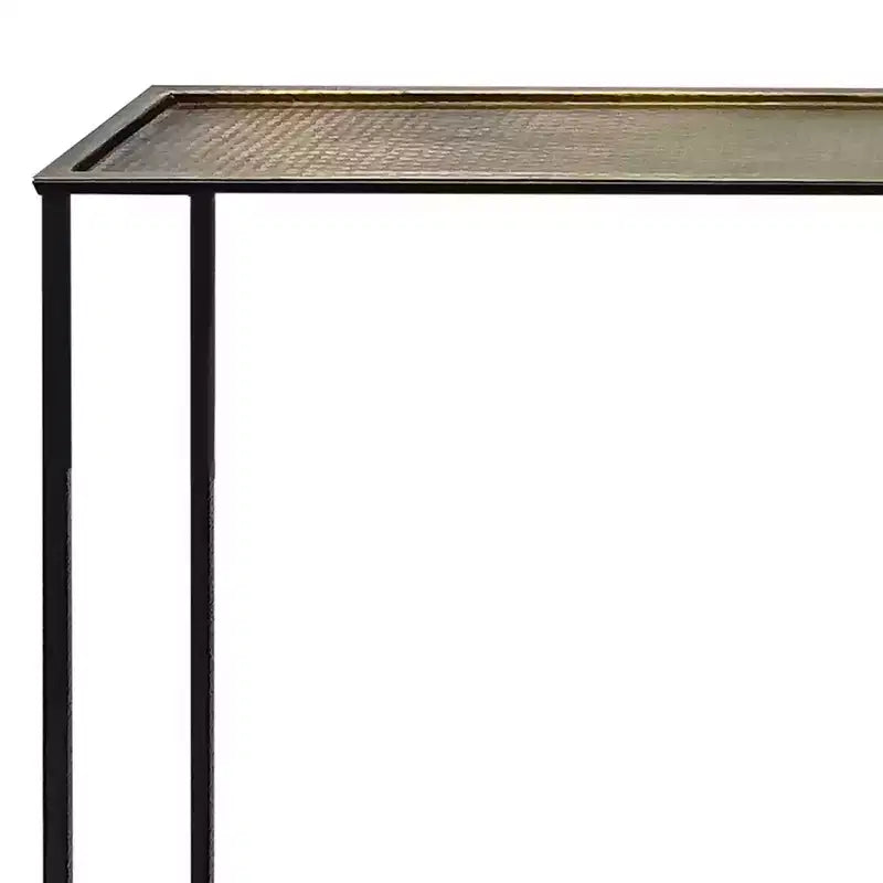 Table console et de canapé Royal Hampton 48 po, plateau en bronze antique martelé artisanal, cadre en fer noir de style industriel