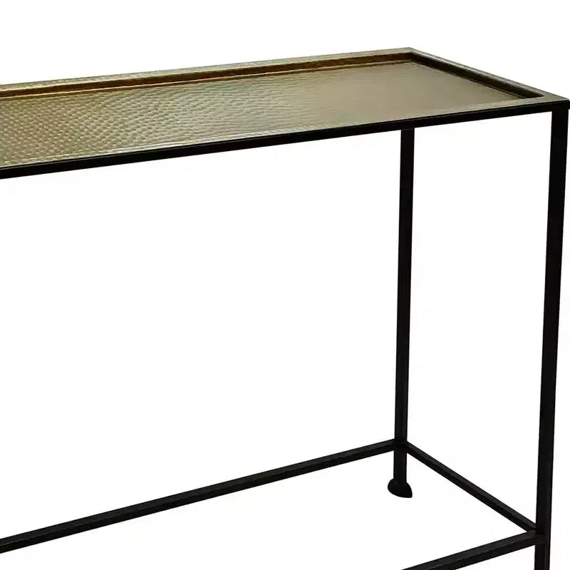Table console et de canapé Royal Hampton 48 po, plateau en bronze antique martelé artisanal, cadre en fer noir de style industriel