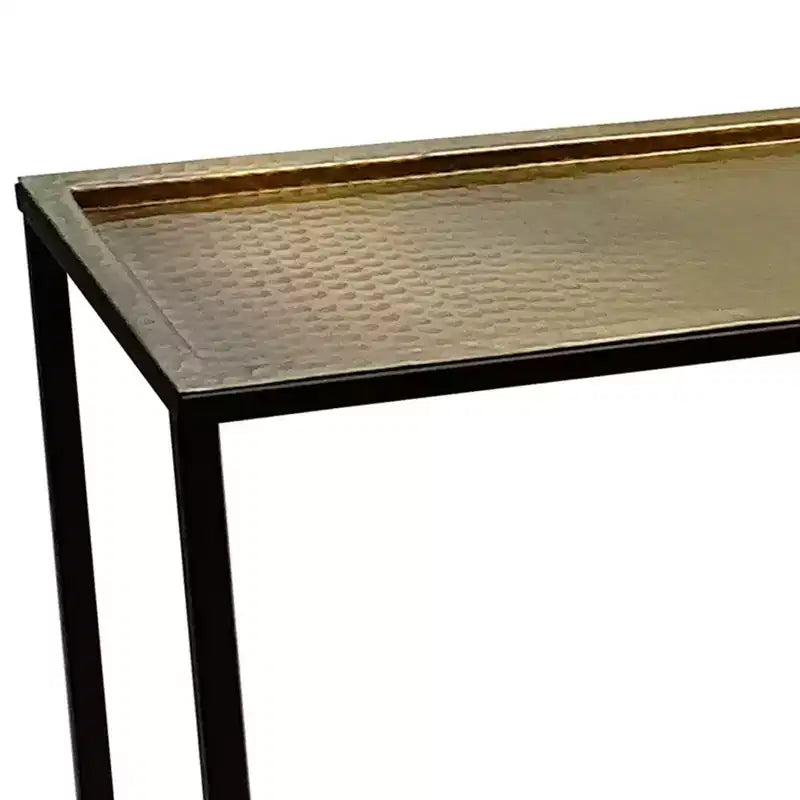 Table console et de canapé Royal Hampton 48 po, plateau en bronze antique martelé artisanal, cadre en fer noir de style industriel