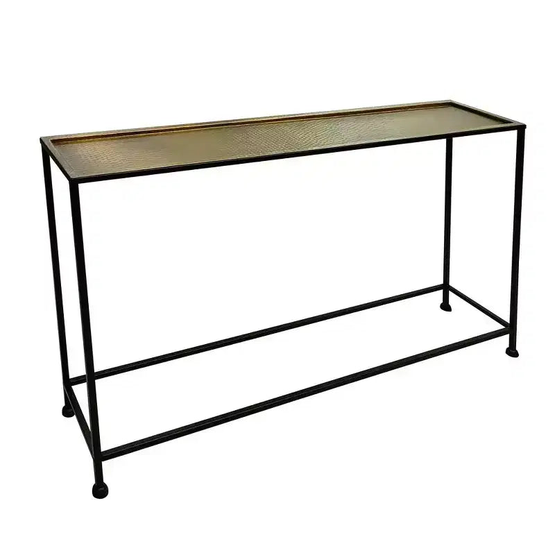 Table console et de canapé Royal Hampton 48 po, plateau en bronze antique martelé artisanal, cadre en fer noir de style industriel