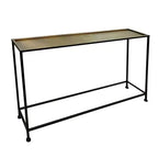 Table console et de canapé Royal Hampton 48 po, plateau en bronze antique martelé artisanal, cadre en fer noir de style industriel