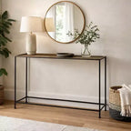 Table console et de canapé Royal Hampton 48 po, plateau en bronze antique martelé artisanal, cadre en fer noir de style industriel