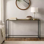 Table console et de canapé Royal Hampton 48 po, plateau en bronze antique martelé artisanal, cadre en fer noir de style industriel