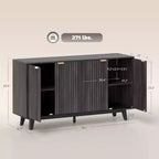 Buffet de salle à manger cannelé, buffet de bar à café de 55" avec 4 portes, 2 étagères réglables, 5 pieds en bois