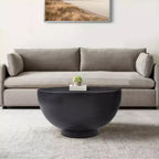 Royal Hampton 30 Inch Modern Art Coffee Table, Round Drum Shape, Solid Mango Wood