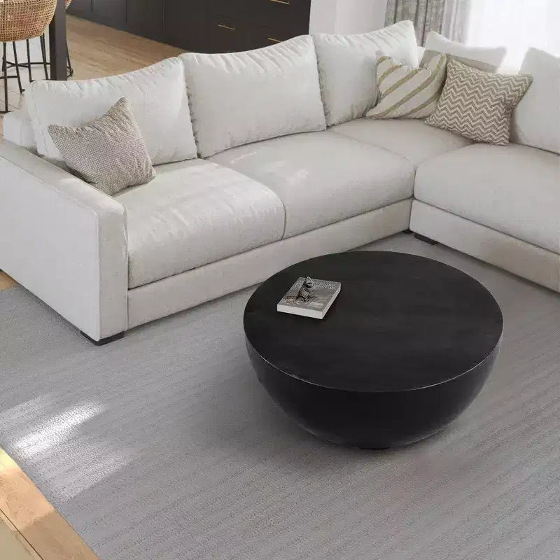 Table Basse Royal Hampton Moderne, 30 Pouces, Forme Tambour Rond, Bois de Mangue Massif