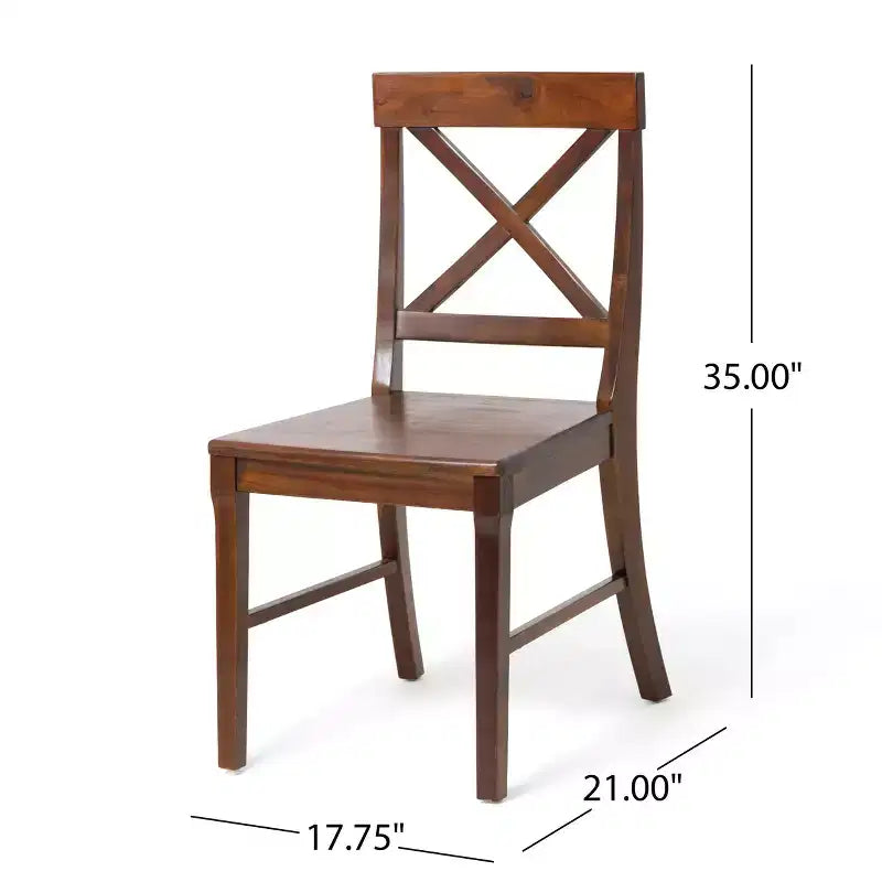 Lot de 2 chaises de salle à manger sans accoudoirs Okak en bois d'acacia de style Mid-Century avec dossier en X, chaises d'appoint de style rustique pour salle à manger, restaurant