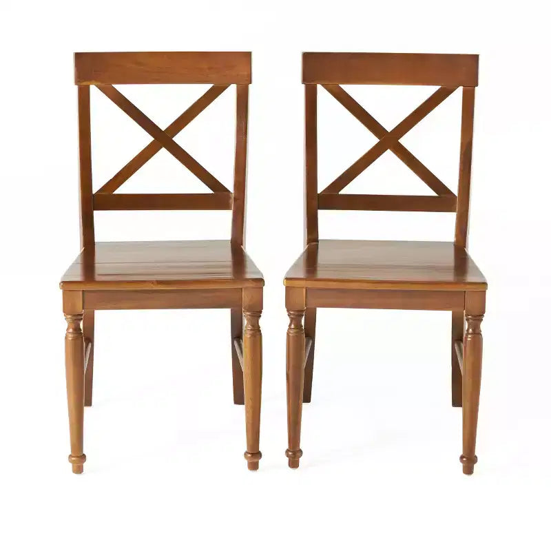 Lot de 2 chaises de salle à manger sans accoudoirs Okak en bois d'acacia de style Mid-Century avec dossier en X, chaises d'appoint de style rustique pour salle à manger, restaurant