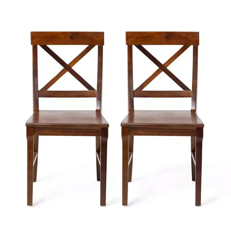 Lot de 2 chaises de salle à manger sans accoudoirs Okak en bois d'acacia de style Mid-Century avec dossier en X, chaises d'appoint de style rustique pour salle à manger, restaurant