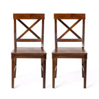 Lot de 2 chaises de salle à manger sans accoudoirs Okak en bois d'acacia de style Mid-Century avec dossier en X, chaises d'appoint de style rustique pour salle à manger, restaurant