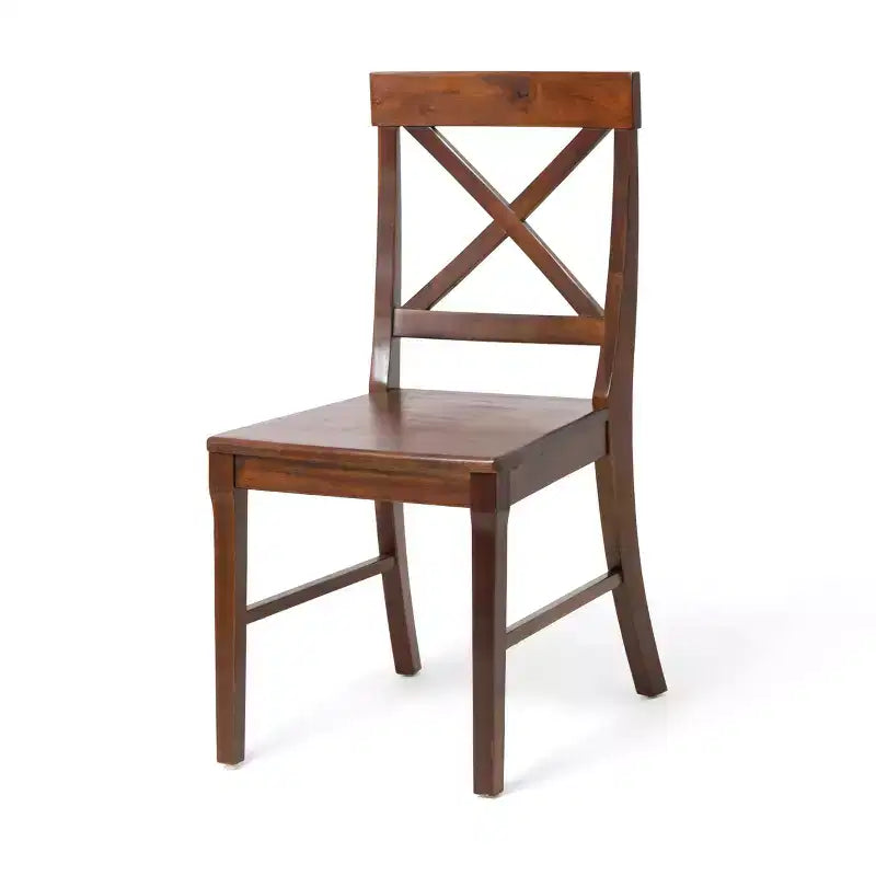 Lot de 2 chaises de salle à manger sans accoudoirs Okak en bois d'acacia de style Mid-Century avec dossier en X, chaises d'appoint de style rustique pour salle à manger, restaurant