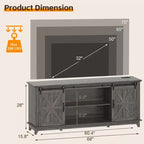 Meuble TV de style ferme pour téléviseur de 75 pouces, meuble de divertissement en bois avec rangement et portes de grange, console TV avec étagère réglable