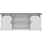 Meuble TV de style ferme pour téléviseur de 75 pouces, meuble de divertissement en bois avec rangement et portes de grange, console TV avec étagère réglable
