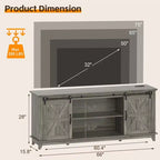 Meuble TV de style ferme pour téléviseur de 75 pouces, meuble de divertissement en bois avec rangement et portes de grange, console TV avec étagère réglable