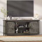 Meuble TV de style ferme pour téléviseur de 75 pouces, meuble de divertissement en bois avec rangement et portes de grange, console TV avec étagère réglable