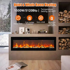 Cheminée électrique CuisinSmart 60 pouces, insert de cheminée encastrable avec télécommande, 12 couleurs de flamme, 1500 W, 5120 BTU, écran tactile et contrôle via application
