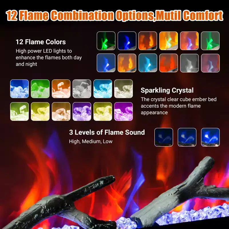 Cheminée électrique CuisinSmart 60 pouces, insert de cheminée encastrable avec télécommande, 12 couleurs de flamme, 1500 W, 5120 BTU, écran tactile et contrôle via application