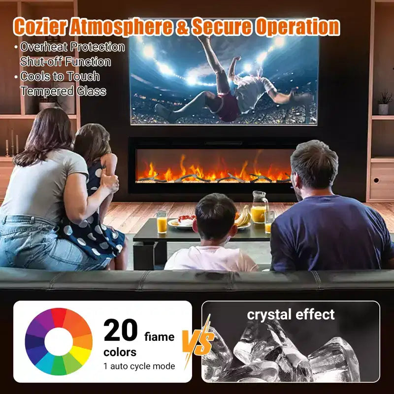 Cheminée électrique CuisinSmart 60 pouces, insert de cheminée encastrable avec télécommande, 12 couleurs de flamme, 1500 W, 5120 BTU, écran tactile et contrôle via application