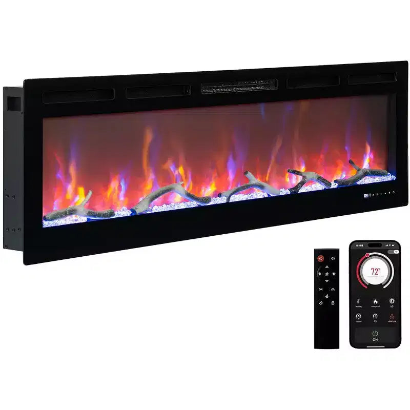 Cheminée électrique CuisinSmart 60 pouces, insert de cheminée encastrable avec télécommande, 12 couleurs de flamme, 1500 W, 5120 BTU, écran tactile et contrôle via application