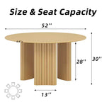 PexFix 52 Table à manger ronde moderne avec pieds colonnes rayés Table de cuisine en bois massif Patins anti-rayures pour salle à manger et bar de cuisine en naturel