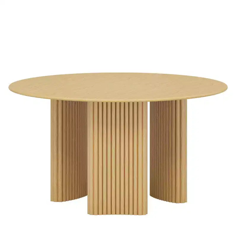 PexFix 52 Table à manger ronde moderne avec pieds colonnes rayés Table de cuisine en bois massif Patins anti-rayures pour salle à manger et bar de cuisine en naturel
