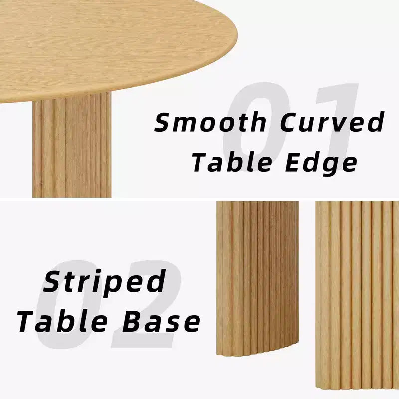 PexFix 52 Table à manger ronde moderne avec pieds colonnes rayés Table de cuisine en bois massif Patins anti-rayures pour salle à manger et bar de cuisine en naturel