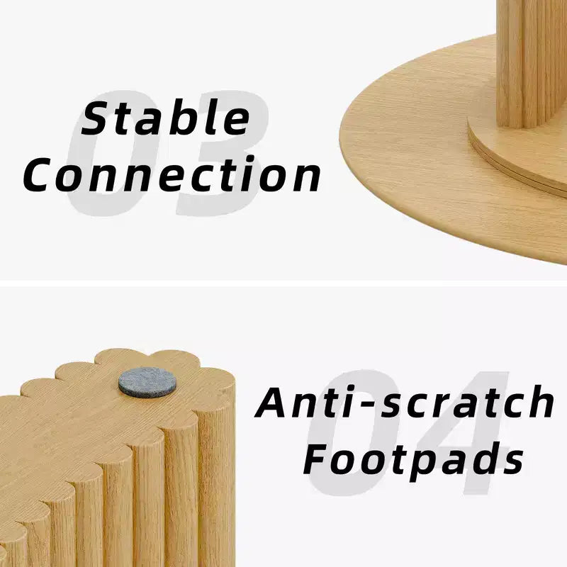 PexFix 52 Table à manger ronde moderne avec pieds colonnes rayés Table de cuisine en bois massif Patins anti-rayures pour salle à manger et bar de cuisine en naturel