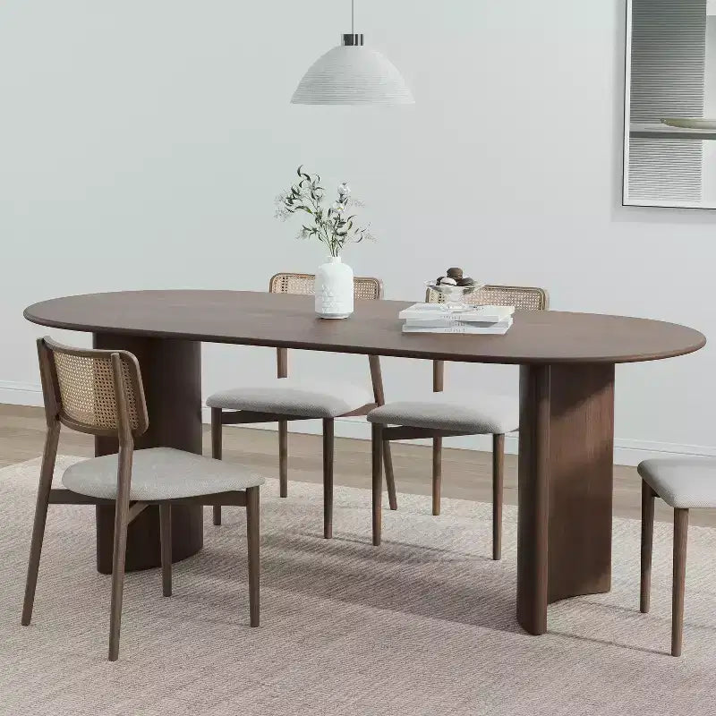 PexFix 67 Table de salle à manger ovale en bois de style ferme pour 4 à 6 personnes, avec plateau à bord arqué et base incurvée, pour salon/salle à manger, en noyer