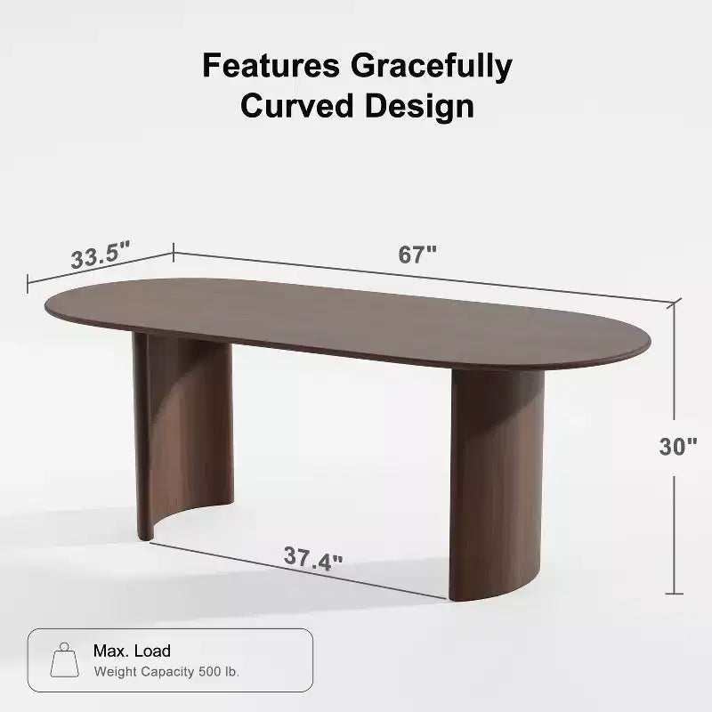 PexFix 67 Table de salle à manger ovale en bois de style ferme pour 4 à 6 personnes, avec plateau à bord arqué et base incurvée, pour salon/salle à manger, en noyer