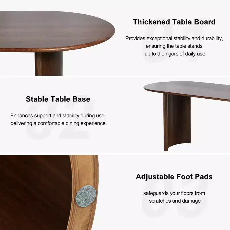 PexFix 67 Table de salle à manger ovale en bois de style ferme pour 4 à 6 personnes, avec plateau à bord arqué et base incurvée, pour salon/salle à manger, en noyer