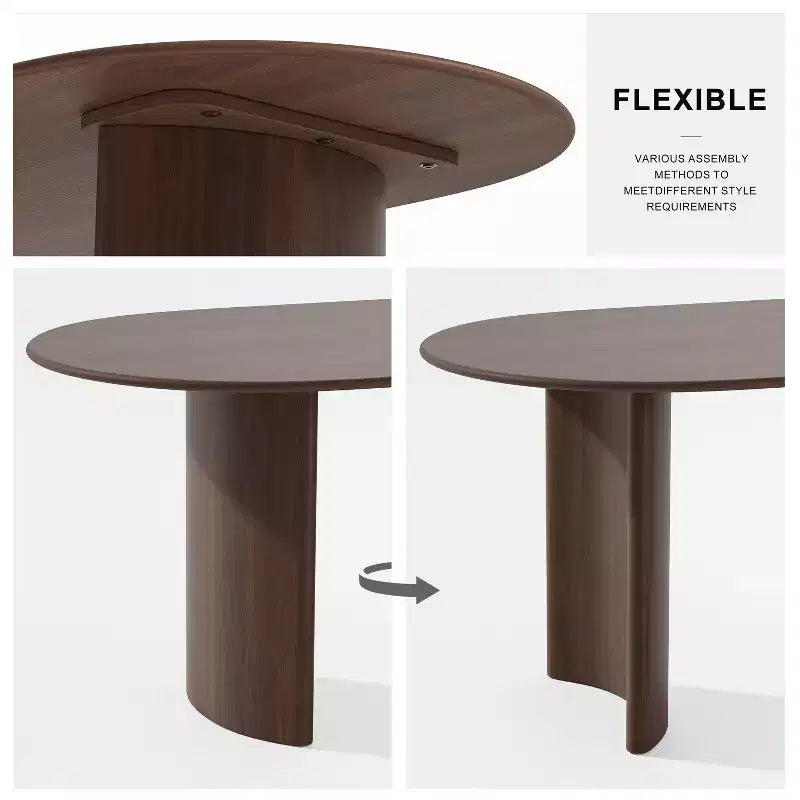 PexFix 67 Table de salle à manger ovale en bois de style ferme pour 4 à 6 personnes, avec plateau à bord arqué et base incurvée, pour salon/salle à manger, en noyer