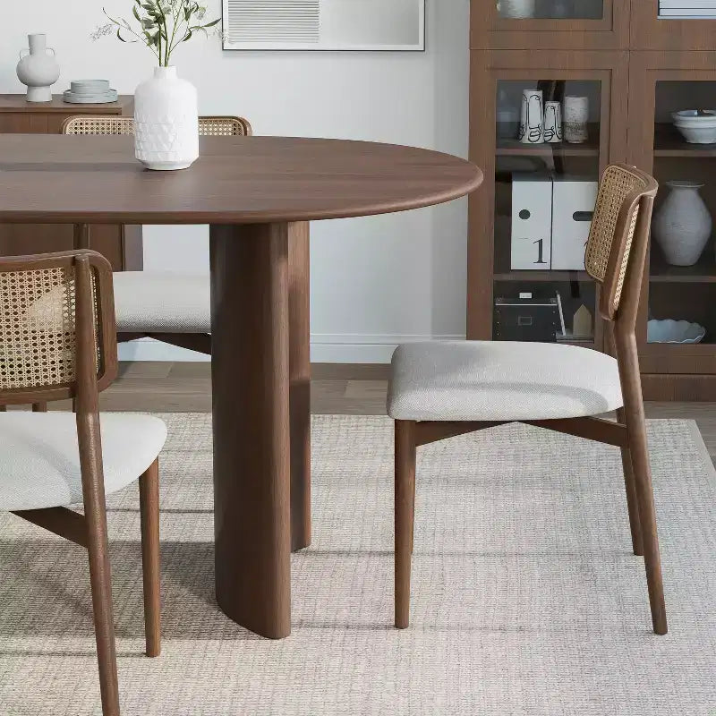 PexFix 67 Table de salle à manger ovale en bois de style ferme pour 4 à 6 personnes, avec plateau à bord arqué et base incurvée, pour salon/salle à manger, en noyer