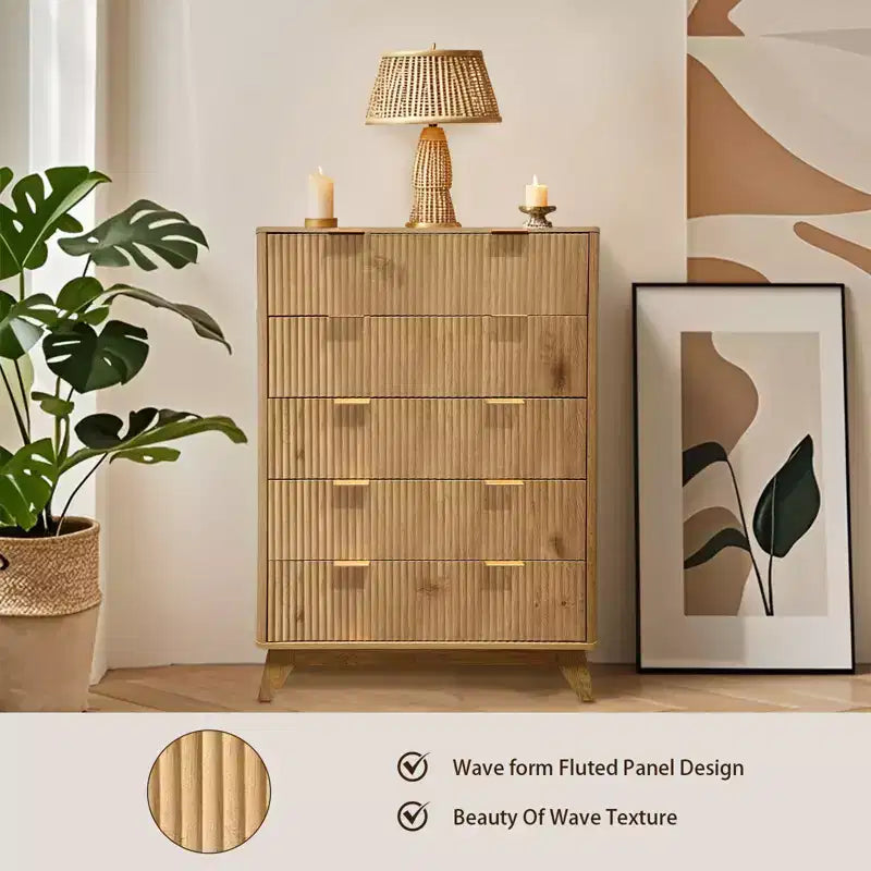 Commode moderne, commode à tiroirs à motif ondulé, commode à cinq tiroirs rainurés, adaptée aux chambres, aux salons et aux couloirs.