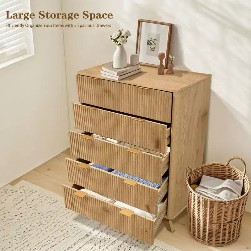 Commode moderne, commode à tiroirs à motif ondulé, commode à cinq tiroirs rainurés, adaptée aux chambres, aux salons et aux couloirs.